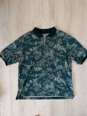 Urban Outfitters Green Floral Print Zip Polo Shirt